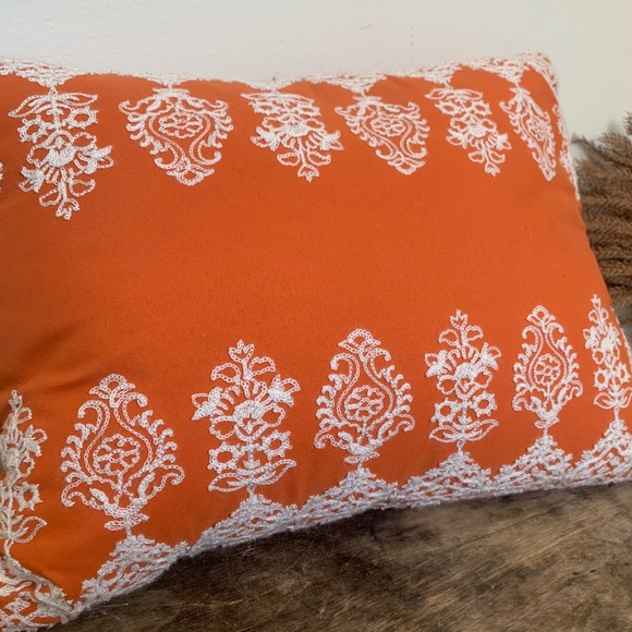 Orange Embroidered Boho Throw Pillow - Picture 2 of 4
